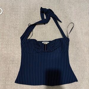 Princess Polly Navy Striped Halter Top